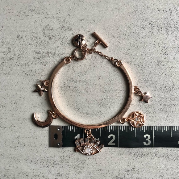Rose Gold Evil Eye Star Moon Charm Bangle Bracelet - Picture 6 of 6